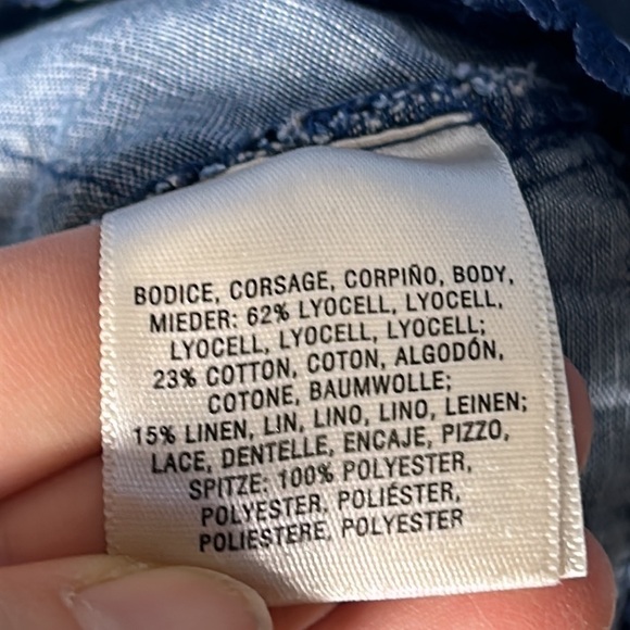 ANTHROPOLOGIE HOLDING HORSES Blue Lace Chambray Popover Blouse Size 2 - Picture 15 of 16